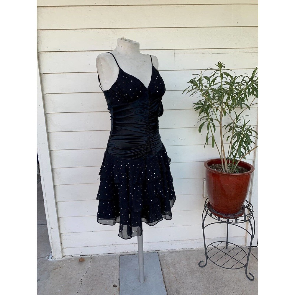 Vintage Betsey Johnson 90 2000 y2k Dress Midi Slip Silk Sexy Ruffle Ruched Rhine - Picture 7 of 10
